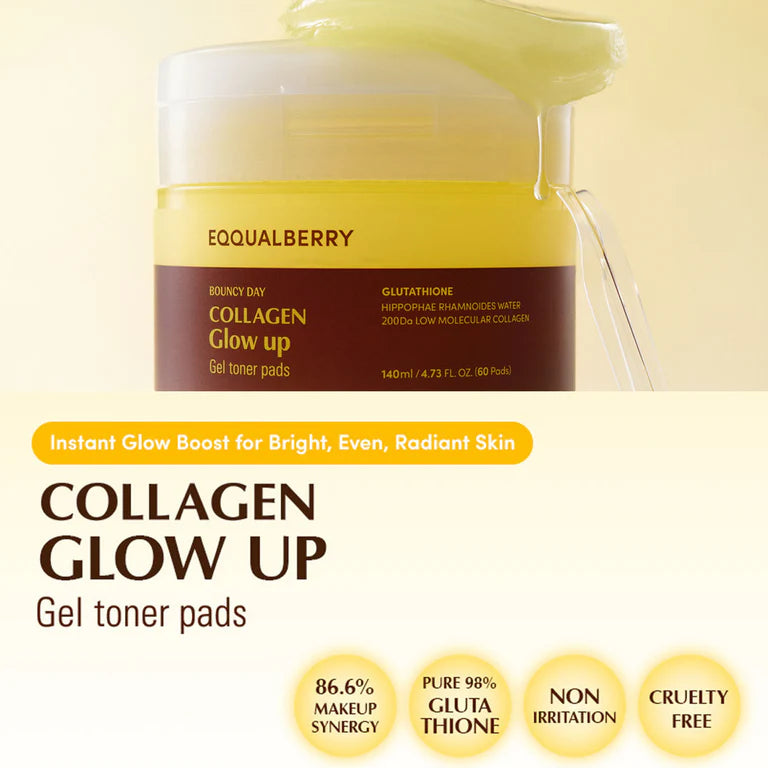 EQQUALBERRY COLLAGEN GLOW UP GEL TONER PADS 140ml (60 Pads)