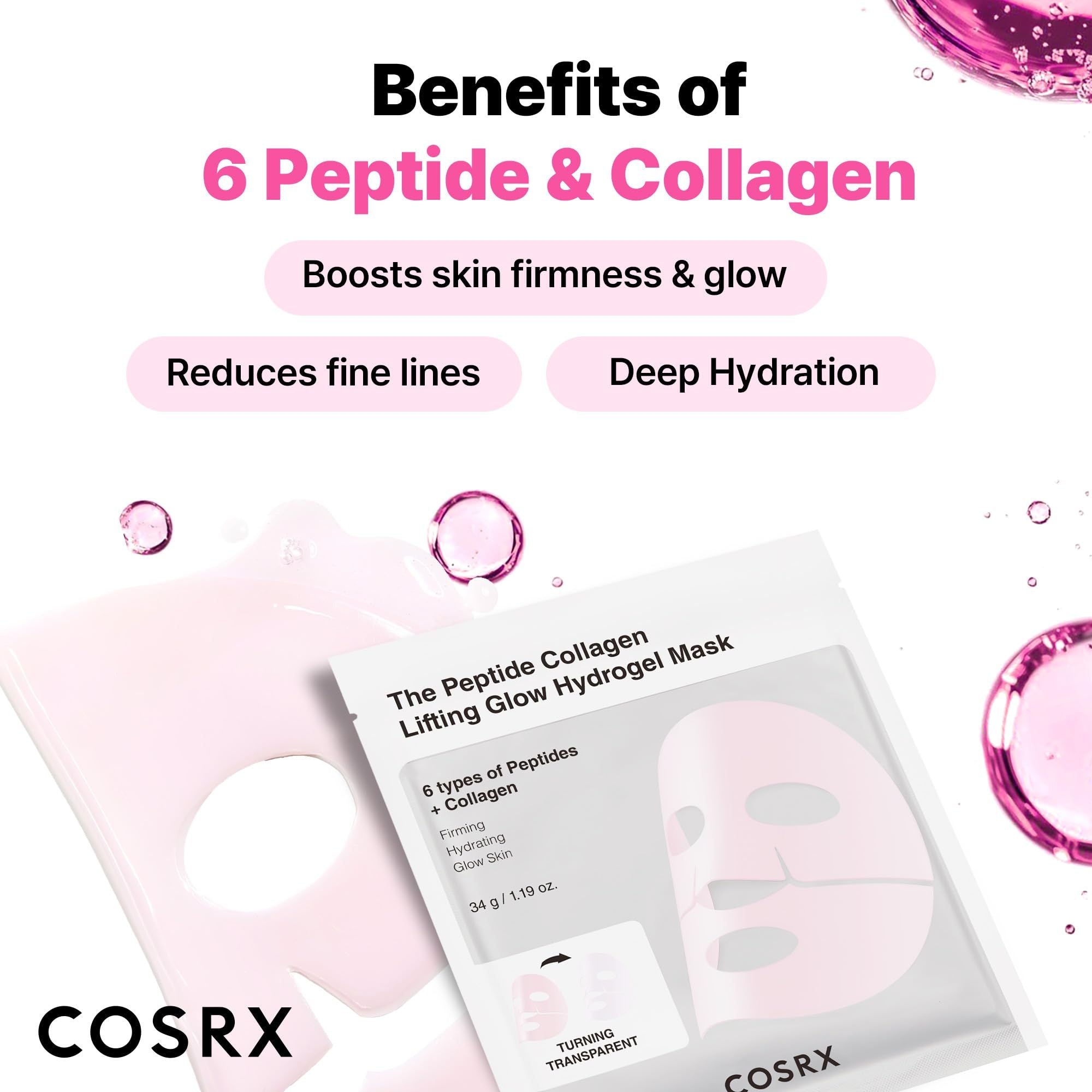 COSRX The Peptide Collagen Lifting Glow Hydrogel Mask 34g x 3 ea