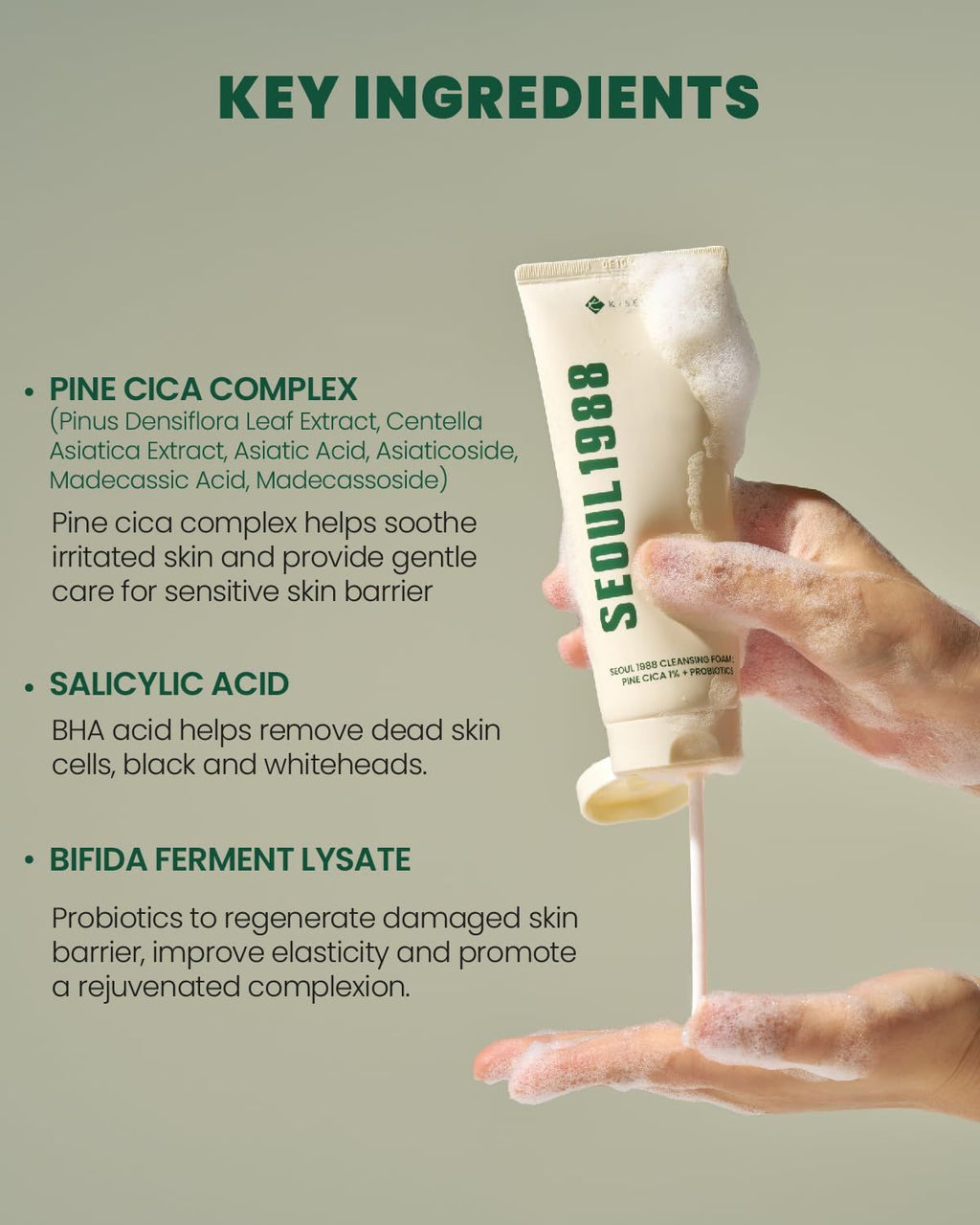 K-SECRET SEOUL 1988 Cleansing Foam : Pine Cica 1% + Probiotics  150ml