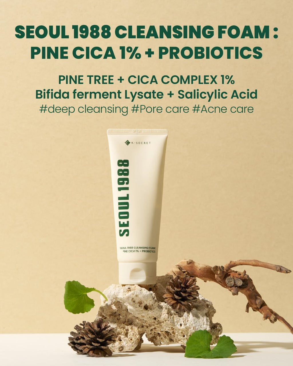 K-SECRET SEOUL 1988 Cleansing Foam : Pine Cica 1% + Probiotics  150ml