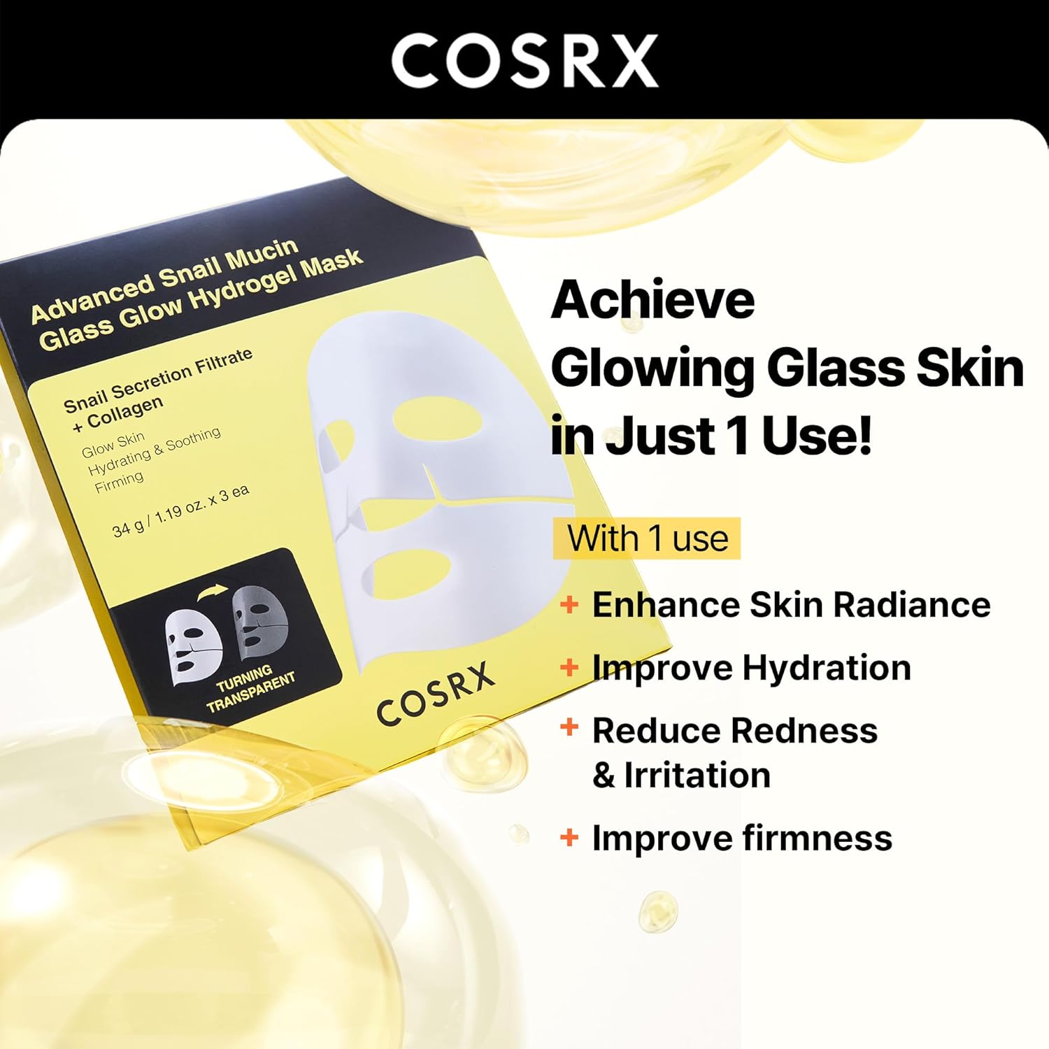 COSRX Advanced Snail Mucin Glass Glow Hydrogel Mask_3 ea