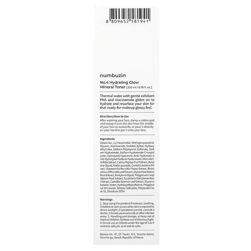 NUMBUZIN No.4 Hydrating Glow Mineral Toner 200ml